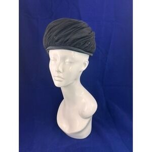 Vintage 1960s Holt Renfrew Black Draped Hat Turban Style Textured Minimalist Hat